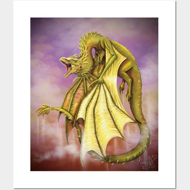 Golden dragon flight Wall Art by Nina Bolen's Fantastical Creatures